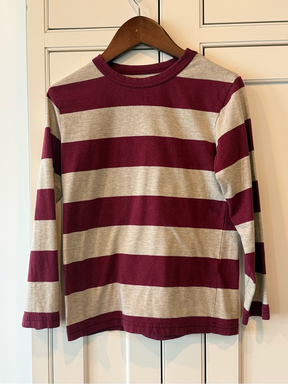 Place Long Sleeve Tee Burgundy and Heather Gray Wide Stripes